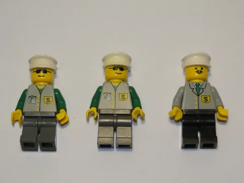 LEGO  Bank Employee Minifigure  City Town Vintage? White Hats Lot of 3