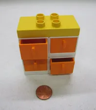 Lego Duplo White Cabinet w/ 4 Orange Drawers Dresser For Room Vintage House