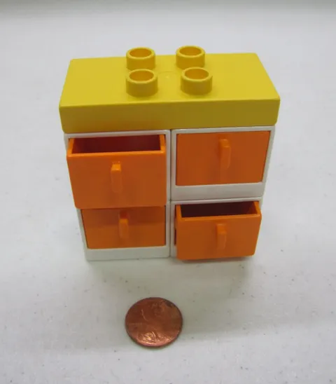 Lego Duplo White Cabinet w/ 4 Orange Drawers Dresser For Room Vintage House