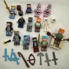 LEGO Minecraft Minifigure Lot Alex Skeleton Skins Armor Weapons Figures Parts