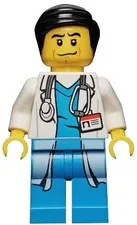 LEGO® Minifigure Town cty0319 Doctor Long Lab Coat over Dark Azure Shirt Stethos