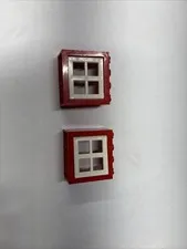 Lego 2 x red Window 2 x 4 x 3 - white panes 1716 1636 9252 4120 9254 2229 6161