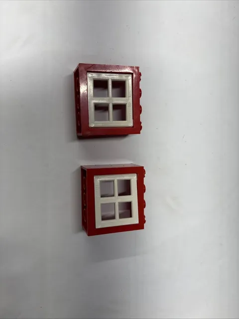 Lego 2 x red Window 2 x 4 x 3 - white panes 1716 1636 9252 4120 9254 2229 6161