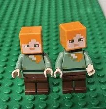 Lego Minecraft  Lot Of 2Alex Minifigure With (One) Iron Pickaxe