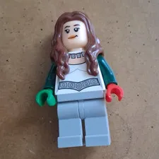 LEGO Female Minifigure w/ Long Brown Hair White Torso Light Gray Legs