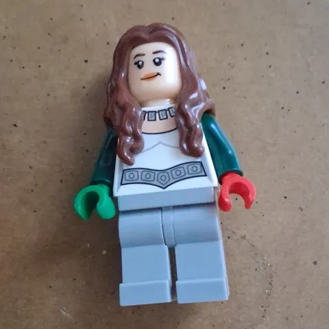 LEGO Female Minifigure w/ Long Brown Hair White Torso Light Gray Legs