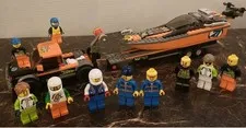 LEGO 60085 & 60032 Lot - 4 X 4 TRUCK AND POWERBOAT & Snowmobile W 8 Extra Figs