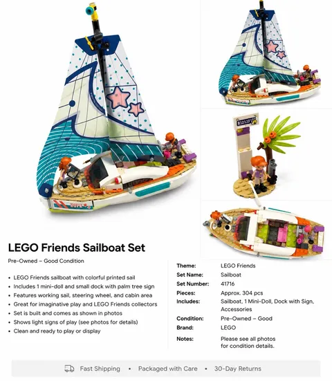 LEGO Friends Sailboat 41716 Complete Set Approx. 304 pcs Without Box