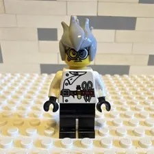 LEGO Minifigure White Torso Tool Belt, Black Legs, Gray Spiky Hair