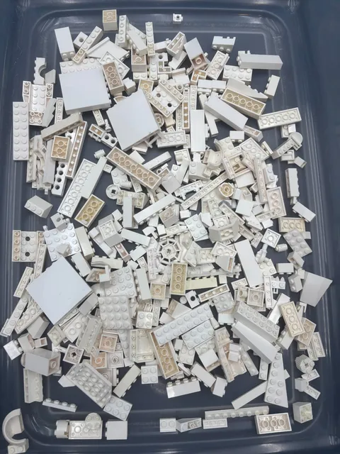 1 lb. Bulk Mixed White Legos - standard blocks and unique pieces (Lot E)