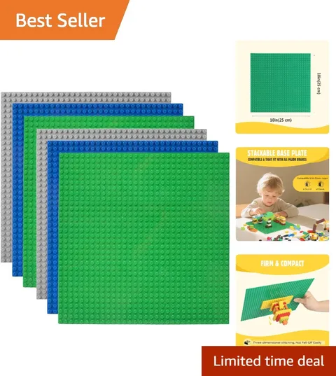 Rounded Corner Classic Baseplates 6 Pack - 10" x 10" for Safe Play & Learning