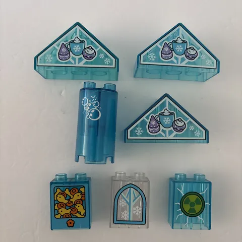Lot of 7 LEGO Duplo Blue Clear Transparent Translucent Printed Blocks Bricks
