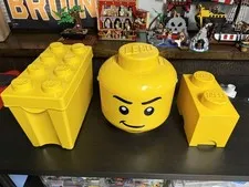 LEGO Minifigure Head Sort & Store Head Large Yellow Storage + bonus containers