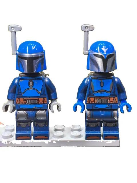 LEGO Blue Mandalorian-Style Minifigure Lot of 2 Helmet Armor Antenna Jetpack