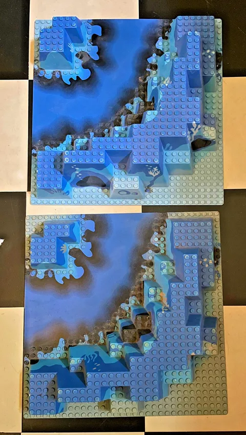 Lot of 2 LEGO Baseplate Aquazone Raised Canyon with Blue Underwater Pattern