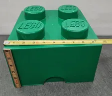 2019 Square LEGO Brick Storage Container Green 4 Stud Box 9 3/4" x 9 3/4" x 6"