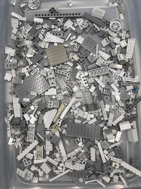 13.5 oz. Bulk Mixed Gray Legos - standard blocks and unique pieces (Lot AA)