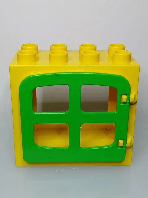 Lego Duplo 2332 Yellow Door Window Frame with Green Panes Brick Block