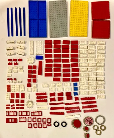 LEGO 1960s-1970s vintage part lot waffle plates old style bricks, windows, tires