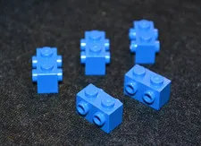 (5) 1x2 BLUE Brick w/ 2 Connector Pegs on 2 Side (SNOT) ~ New Lego Parts ~