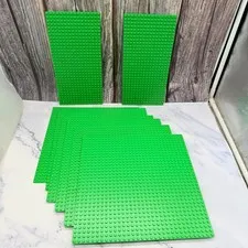 LEGO 32x32 Baseplate Lot - 6 Bright Green Base Plates 10x10 & Two 10x5 Grass