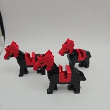 Lot Of 3 LEGO Black Horse Red Saddles and Dragon Head Vintage