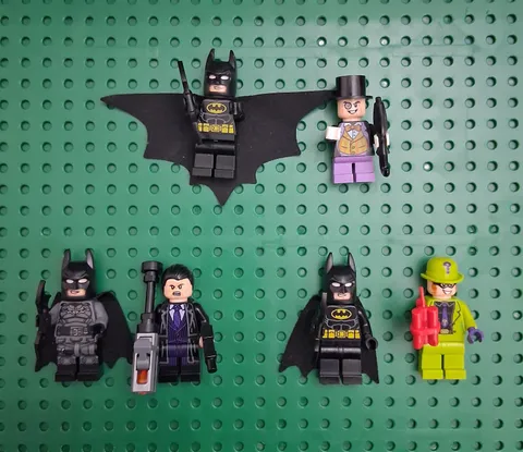 Lego Batman x3 and Villans Minifigures Lot and Accessories, Penguin x2, Riddler