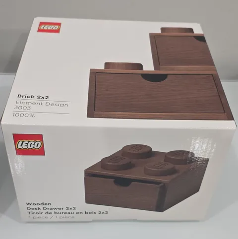 LEGO Wooden Desk Drawer Brick 2x2 Compatible Stackable Oak Dark Stained 3003