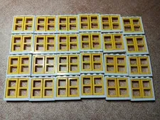 LEGO LOT 24 WHITE WINDOW FRAMES 1X4X3 WITH YELLOW PANES #60594