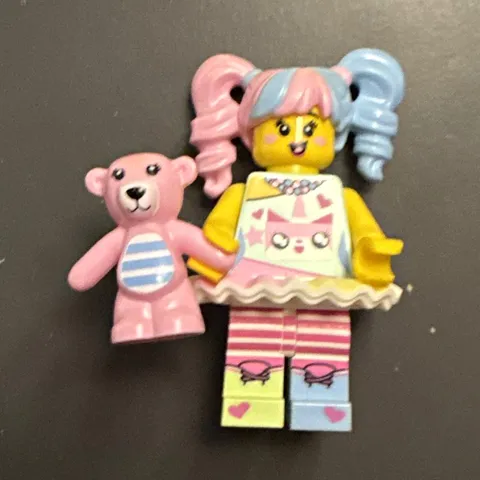 LEGO Collectable Minifigures Girl Minifigure w/ Pink Teddy Bear, Pigtails