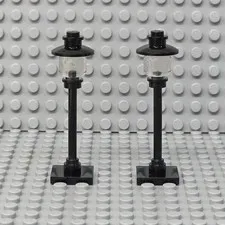 Lot of 2 Lego Street Light Pole Lamp Trans-Clear Globe Square Base City Town