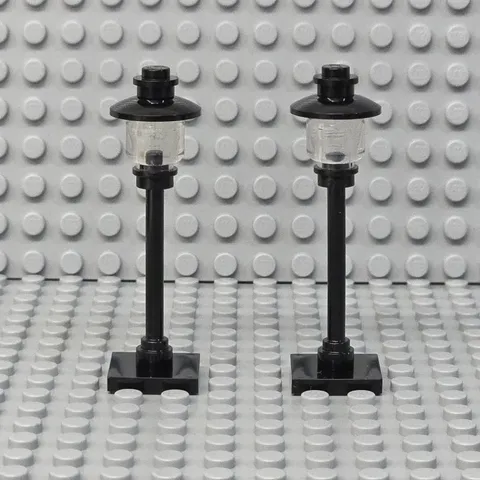Lot of 2 Lego Street Light Pole Lamp Trans-Clear Globe Square Base City Town