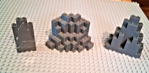 Lego Lot of 3 assorted Gray Rock Mountain Castle Wall Panels Bricks