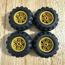 (4) LEGO Tire Lot 56x26 Balloon Wheels-GOLD rims