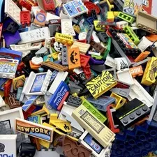 100 Genuine LEGO Printed Parts Lot City Police Ninjago Space Panels Tiles MOC