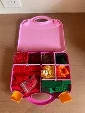 LEGO Storage Carrying Case Plastic Tote Pink - Full of Assorted Blocks