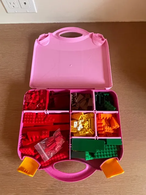 LEGO Storage Carrying Case Plastic Tote Pink - Full of Assorted Blocks