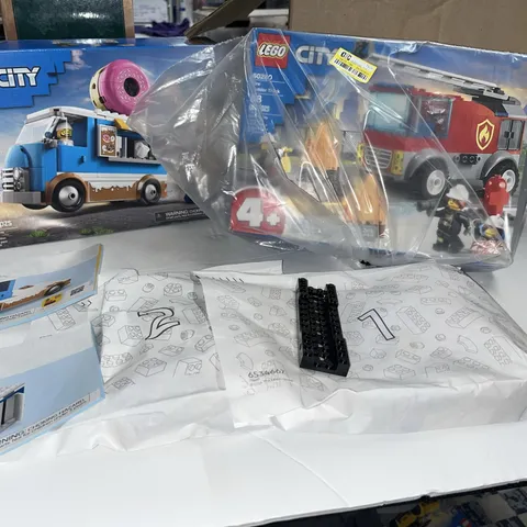 LEGO City Donut Truck Building Toy Mobile Donut Stand 60452 + Ladder Truck Parts