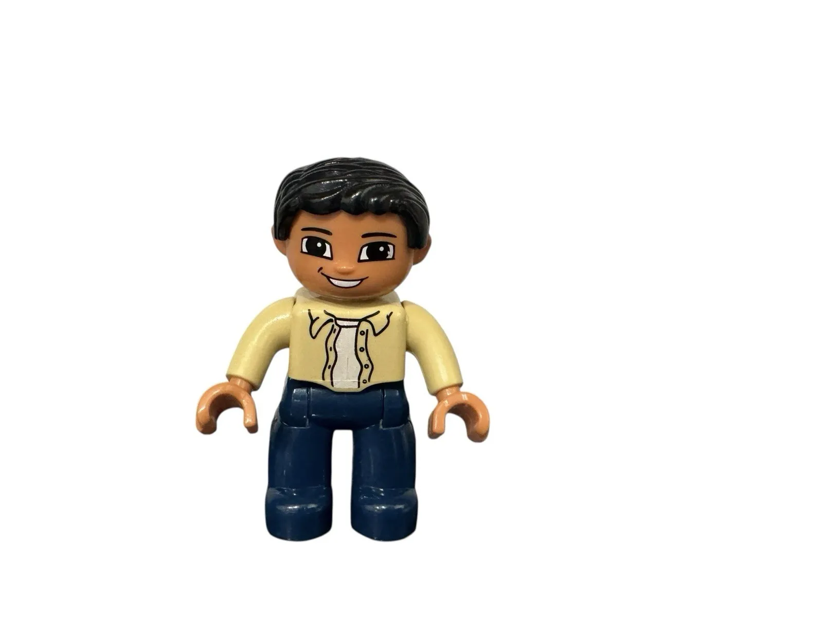 Lego Duplo 2.5” Man Figure: Black Hair, Blue Pants And Beige Shirt W/ Tie