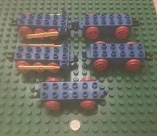 Lego Duplo - Lot Of (5) Vintage Blue And Red Train Car And Engine Pieces *