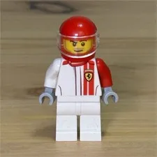 LEGO Minifigure Race Car Driver White & Red Outfit with Red Helmet