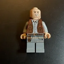 LEGO Minifigure Brown Vest w/ Gray Pants, Bald Head, Plastic Figure