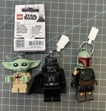 Lego Star Wars Minifigure Keychain /Flashlight Lot Of 3, Baby Yoda, Darth Vander