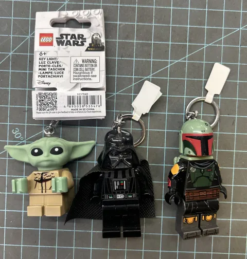 Lego Star Wars Minifigure Keychain /Flashlight Lot Of 3, Baby Yoda, Darth Vander