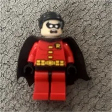 LEGO Batman Robin Minifigure SH011 2012 Red Suit Black Cape Masked Hair