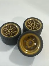 Lego 3X Technic Wheels 37x22 Tires Gold Rims 56145 55978 lot