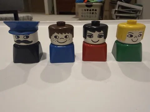 Vintage 1970s Jumbo LEGO Figure Heads Lot 4 Police/Conductor Girl Mustache Large