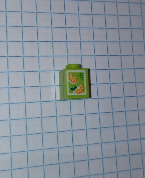 1 Lego Orange Juice carton Drink Food Lime Green 1 by 1 with oranges pattern