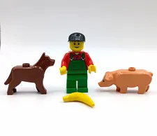 LEGO Minifigure Farm Farmer Green Overalls w/ Dog, Pig & Banana Accessory