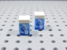 LEGO Lot of 2 Light Blue 1x1 Printed Milk Carton w/ White Top Food Minifig BG